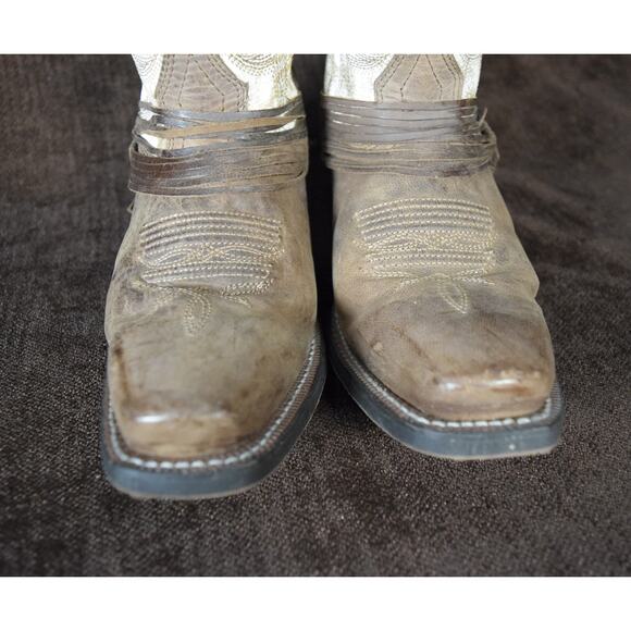 Laredo Women's Authentic Western Sand White Leather Cowboy Boots 51091 Myra 7M - Picture 8 of 15